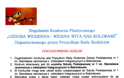 Zdjęcie do KONKURS PLASTYCZNY "OZDOBA WIOSENNA- WIOSNA WITA NAS KOLORAMI" ORGANIZOWANY PRZEZ PREZIDIUM RADY RODZIC&Oacute;W