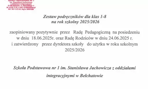 Zestaw programów nauczania i podręczników dla klas 1-8 na rok szkolny 2025/2026