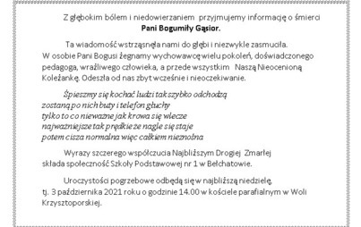 Zdjęcie do Pożegnanie Pani Bogusi Gąsior