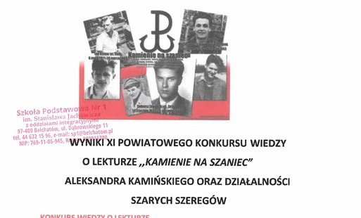 WYNIKI XI POWIATOWEGO KONKURSU WIEDZY O LEKTURZE "KAMIENIE NA SZANIEC"